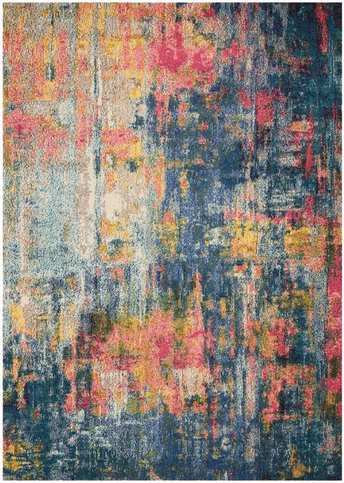 2' X 6' Blue And Yellow Abstract Power Loom Non Skid Area Rug